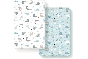 GRSSDER Stretchy Ultra Soft Jersey Knit Fitted Pack n Play Sheets Set 2 Pack, Portable/Mini Crib Sheets for Boys, Universal F