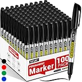 SFAIH Black Permanent Markers Bulk, 100 Pack Fine Point, 1s Quick Drying | Waterproof, Long-Lasting, School &amp; Office, Warehouse, Business, Logistics Industrial, Use on Paper Plastic Metal Cardboard