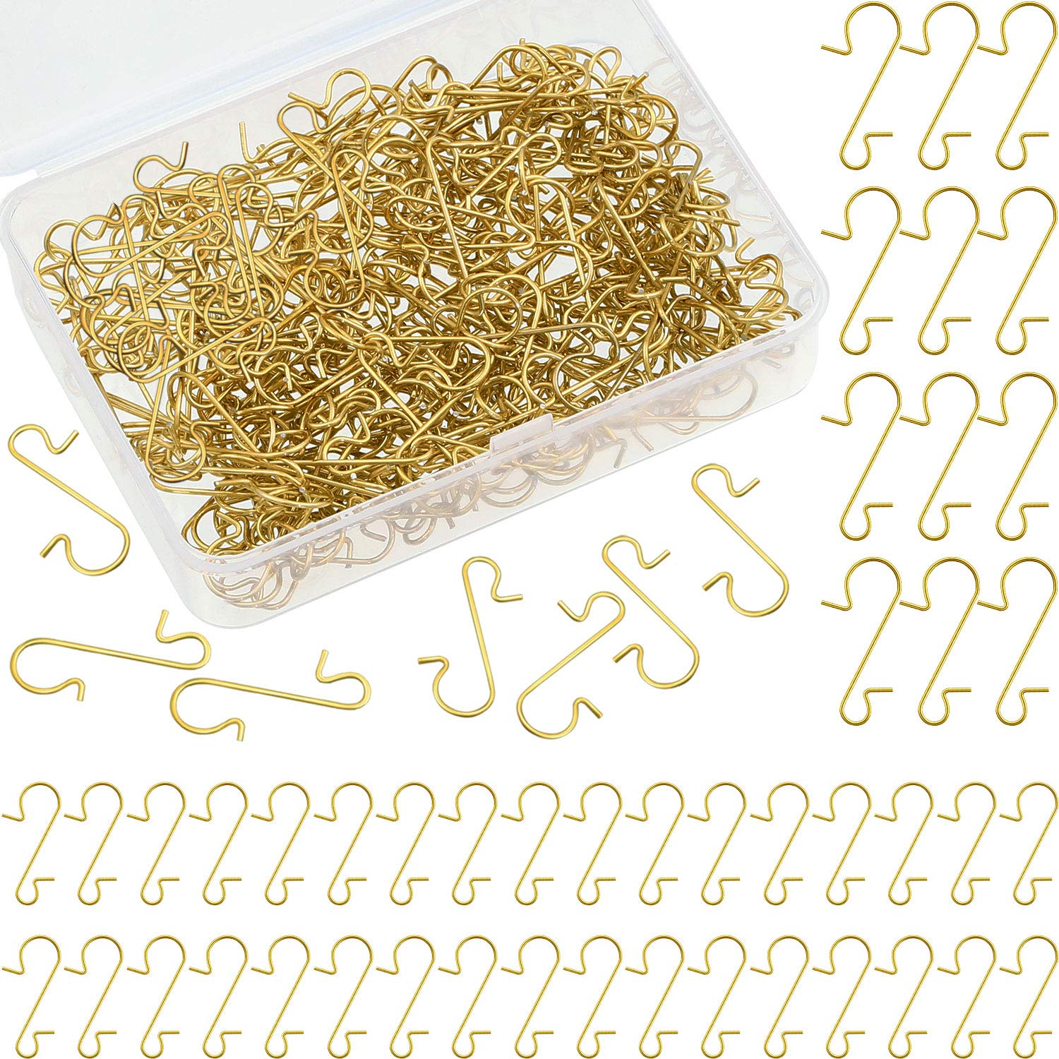 Tatuo 240 Pieces Christmas Ornament Hooks S Shaped Ornament Hangers Xmas Tree Ornament Hooks with Storage Box for Christmas Tree Decoration, 2 Sizes (Gold)
