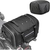 Marscamd Waterproof Motorcycle Tail Luggage Bag, 40L Expandable, Black | Rain Cover Included, 4 Mounting Straps (Universal Fit for Most Motorbikes), Shoulder Strap, Multiple Pockets