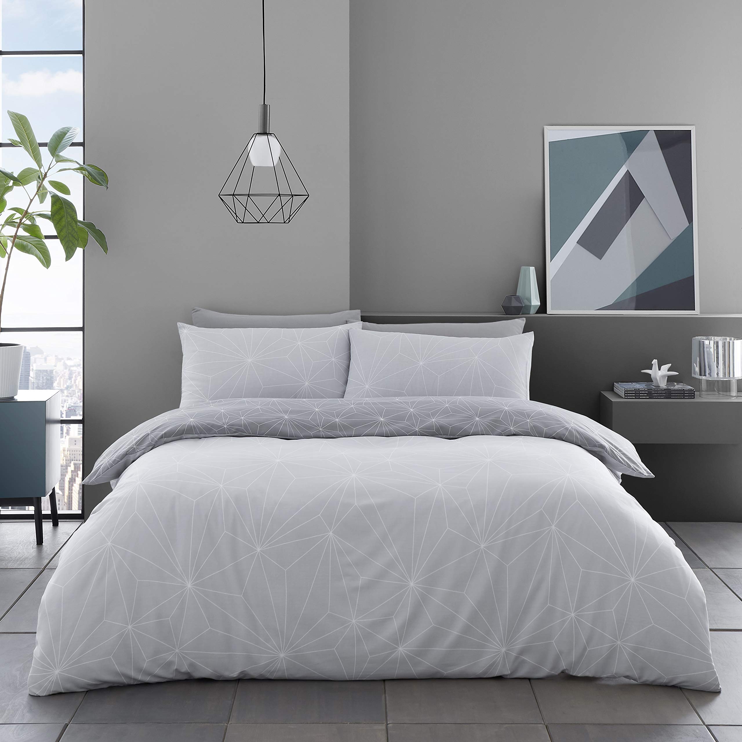 GC GAVENO CAVAILIA Printed Duvet Cover Sets, Reversible Bedding Bed Set, Polycotton Quilt Covers, Rex-Grey, King