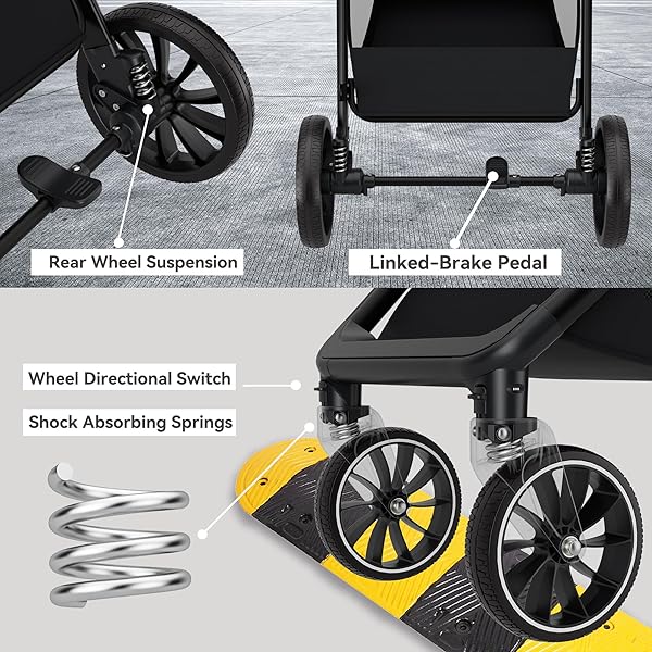 ACCOMBE BABY STROLLER, 2 IN 1 NEWBORN STROLLER CONVERTIBLE BASSINET FOR INFANT TODDLER PRAM WITH FOOTMUFF (BLACK)
