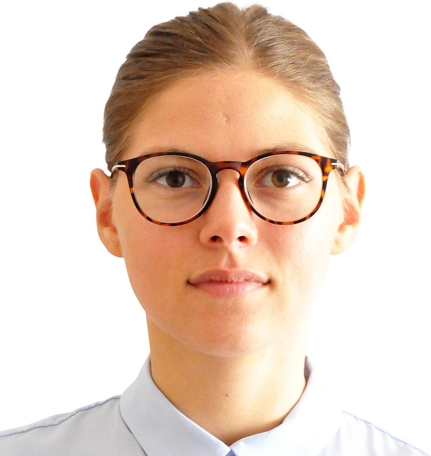 Mini Brille, Nerd Reading Glasses with Large Round Lenses, FREE Pouch, Plastic Frame with Metal Temples (Tortoiseshell brown) - Image 5