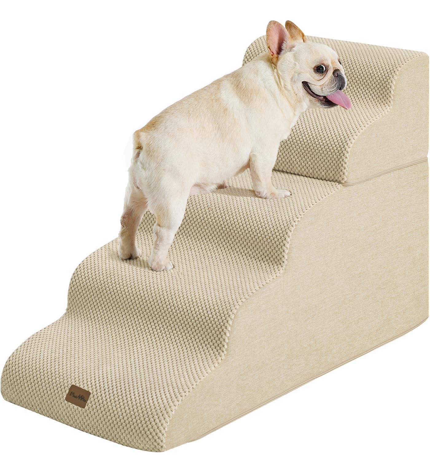 Made4Pets Dog Stairs Ramp for High Bed 22.8" H, 5-Step Pet Stairs for Bed Couch Sofa Climbing, 35D Foam Pet Steps for Small Dogs and Cats, Non-Slip Bottom Dog Steps, Beige Image