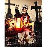 twinbling 2025 Solar Halloween Decorations Outdoor,Skeleton Figurine Halloween Table Decoration for Outdoor,Skull Statue with Red LED Lantern,Skull Decor for Patio Lawn Yard Balcony Garden Home