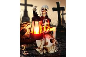 twinbling 2025 Solar Halloween Decorations Outdoor,Skeleton Figurine Halloween Table Decoration for Outdoor,Skull Statue with Red LED Lantern,Skull Decor for Patio Lawn Yard Balcony Garden Home