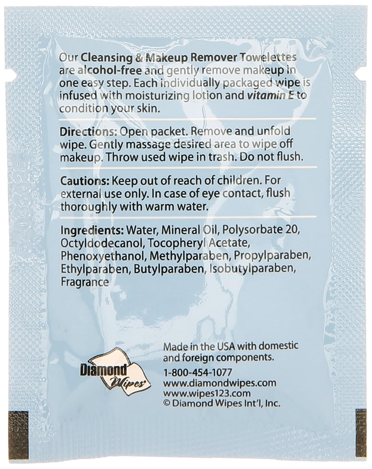Diamond Facial Makeup Remover Wipes Ind. Wrapped 500/cs: Beauty
