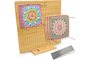 YIKAROELI 13" Crochet Square Blocking Board for Crocheting with 15 Stainless Steel Rods, Crochet Blocking Board with Pegs, Granny Square Blocking Board Gifts for Mothers, Grandmothers, Knitting Enthusiast
