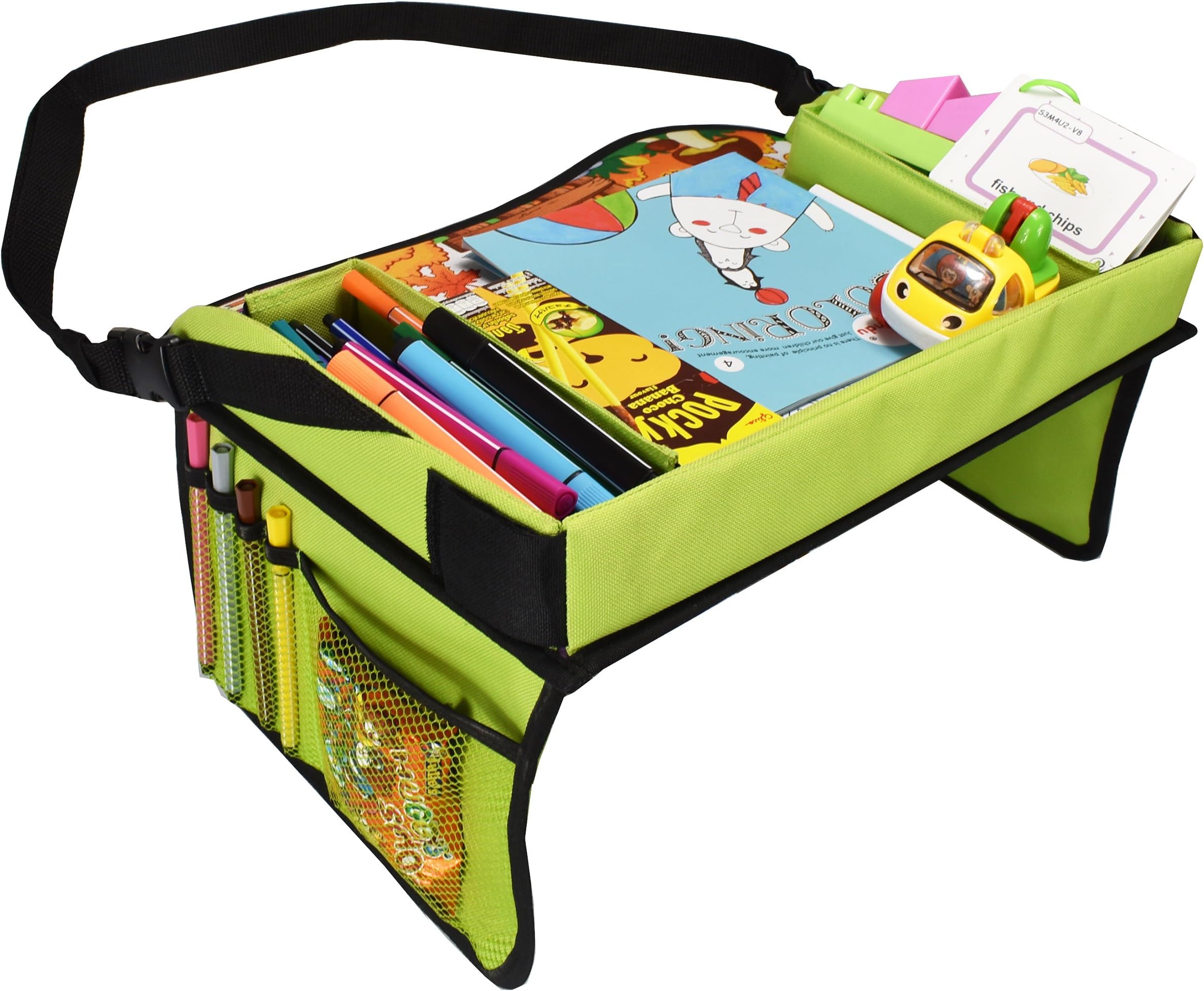 Toddler Car Seat Travel Tray by AUKUN, Baby Kids Play Tray for Car Seat, Stroller And Plane, Draw, Play & Snack Tray (1 PACK Green)