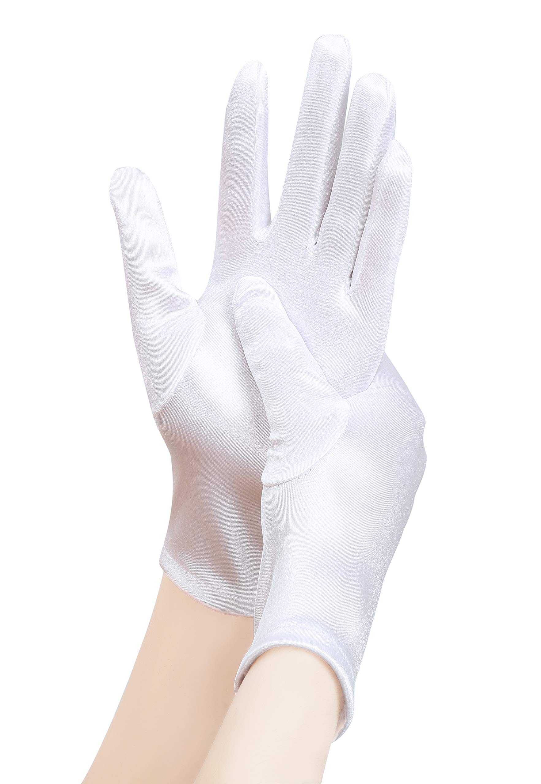 EORUBE Short Opera Satin Gloves for Women Wrist Length Banquet Gloves Tea Party Halloween Costume (Smooth 8.6" - White)