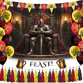 Medieval Party Decorations – Knight Party Supplies – Renaissance Theme Themed Party Decor for Adults – Castle Decoration Kit with Balloons, Backdrop, Garlands, Tassels – Hades®