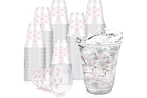 Yuxung 50 Pcs Pink Bow Snack Cups 12 oz Bow Plastic Cups Lovely Bowknot Tumbler for Birthday Wedding Party Supplies