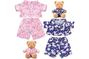 Litherr S 2 Sets Stuffed Bear Pajamas Clothes Blue and Pink Stuffed Animal PJ's Outfit Accessories Fit Most 14-16 Inch Plush Bear Dolls for Gift Goodie Bags Stuffers