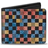Buckle-Down Men's Standard Wallet, Bifold, Checkers Distressed Multi Color Black, Vegan Leather, 4.0" x 3.5"