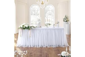 NSSONBEN White Tulle Table Skirt L72×30inch for 4ft 6ft Rectangle Round Oval Square Tables,White Tutu Table Skirt Cloth for Wedding Party Baby Shower Cake Dessert Tables Decor(No Table Top Cover)