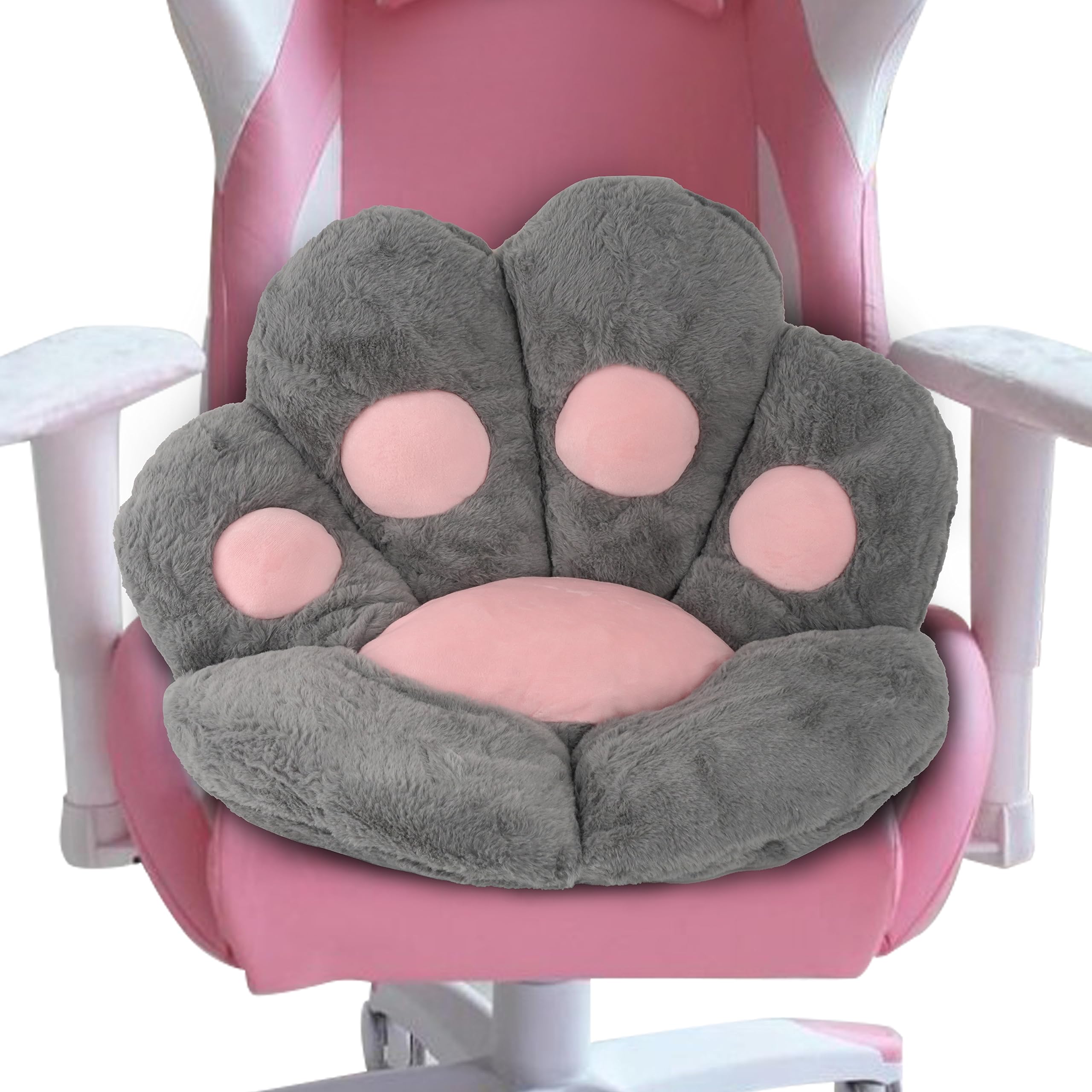 FlyGulls Cat Paw Cushion Kawaii Cat Paw Pillow for Computer Gaming Chair Comfy Chair Cushions for Office Plush Cute Pillows for Room Decor (Grey, 70 x 60 cm/27.5 x 23.6 Inch)