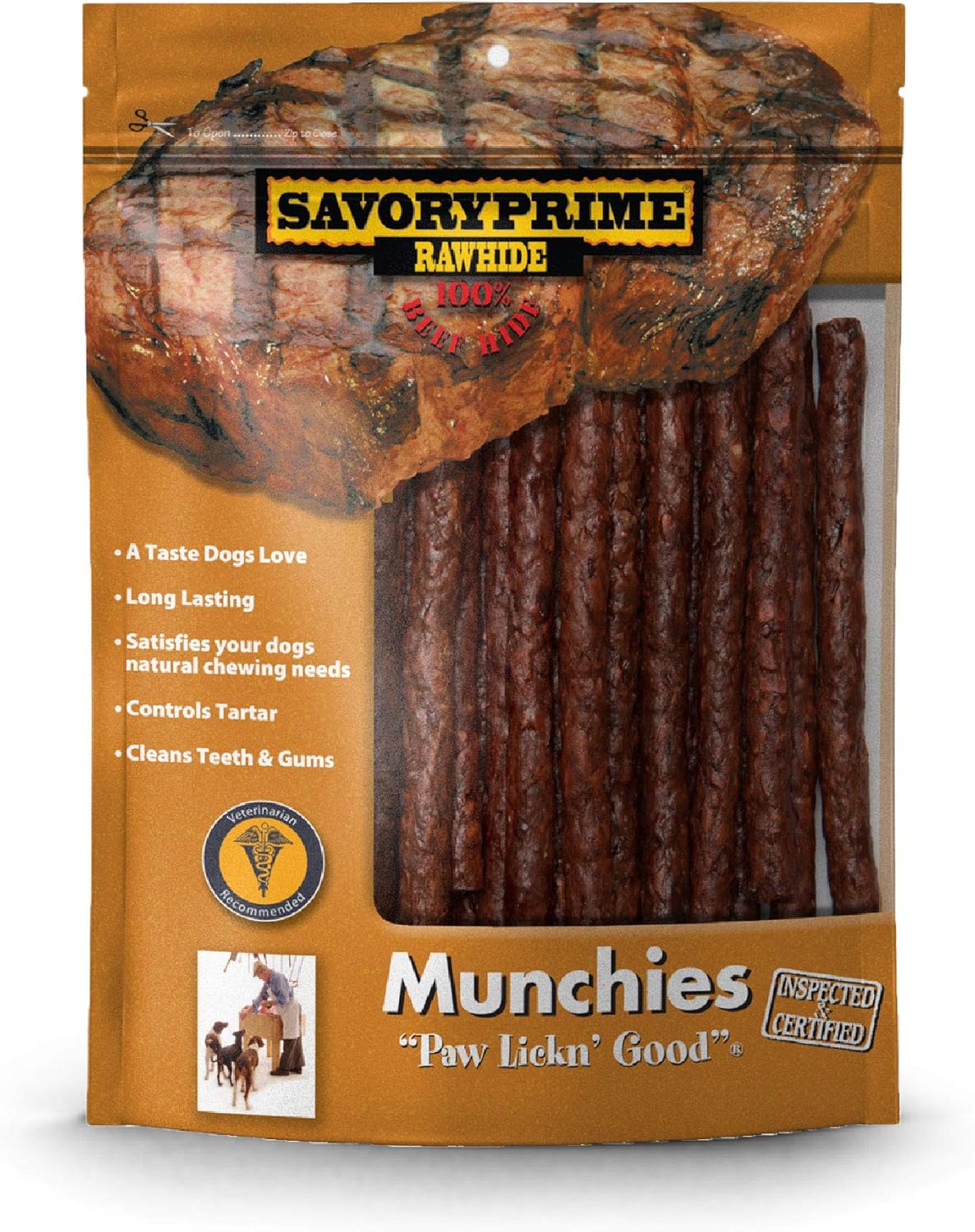 Savory Prime 30Pack Munchie Sticks, Beef Pet Rawhide