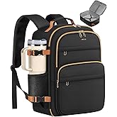 HOTOR Travel Backpack for Women - Large 15.6inch Laptop Computer Bag Water-Resistant Carry on Backpack Flight Approved Personal Item Travel Bag for Work, Business, College, Black, 13.0" x 7.9" x 17.3"