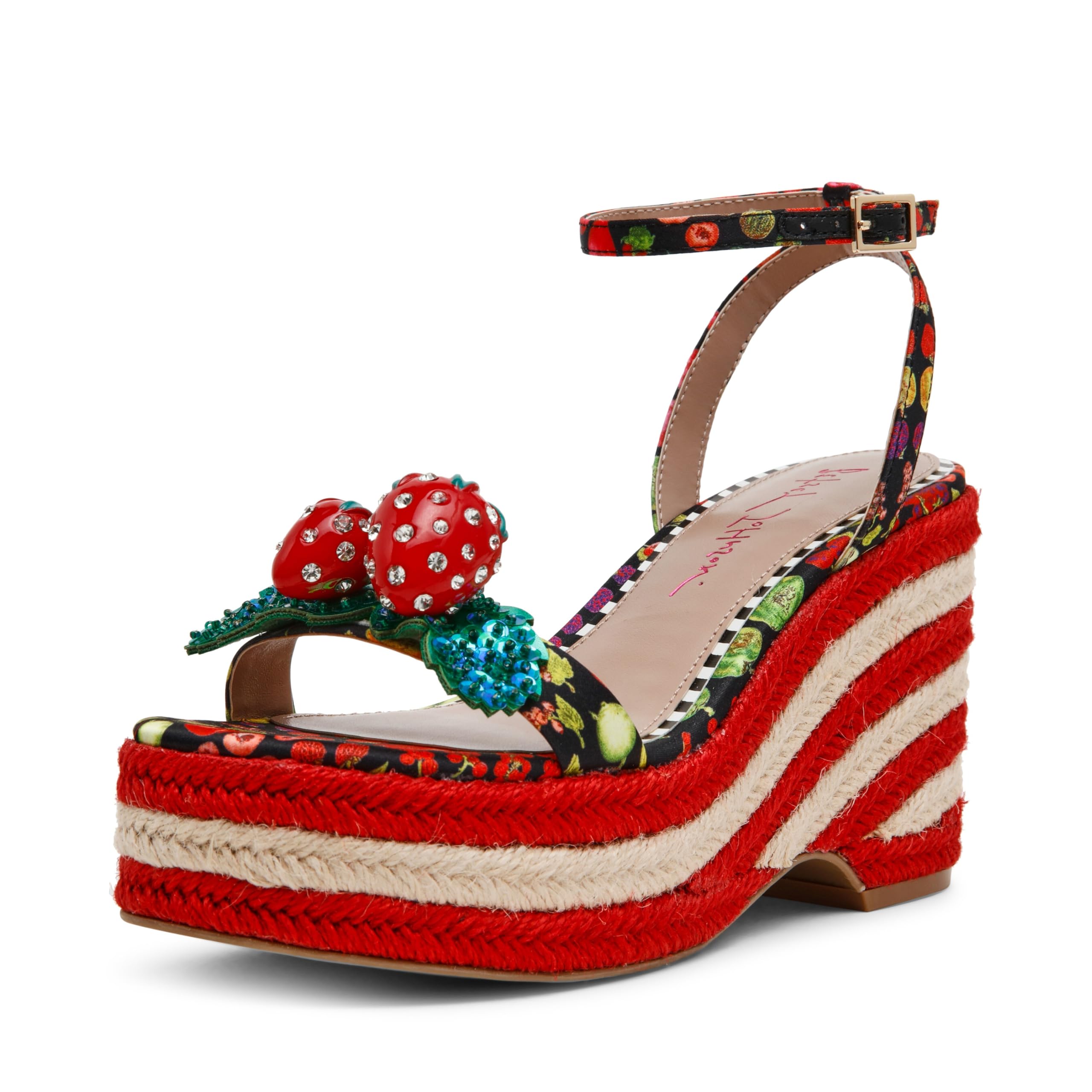 Betsey Johnson Women’s Bobbie Heeled Wedge Sandal, Black Multi, 7