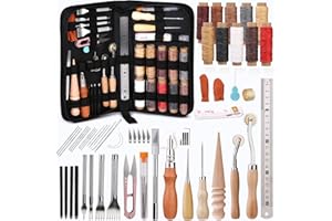 LUNARM Leather Working Tools, Leather Craft Tools and Supplies with Waxed Thread Punch Groover Awl Carving Knife Tracing Whee
