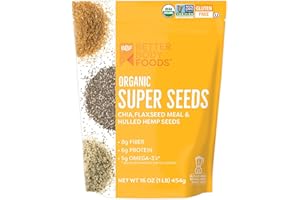 BetterBody Foods Superfood Organic Super Seeds - Blend of Organic Chia Seeds, Milled Flax Seed, Hemp Hearts, Add to Smoothies Shakes & More, 1lb, 16 oz