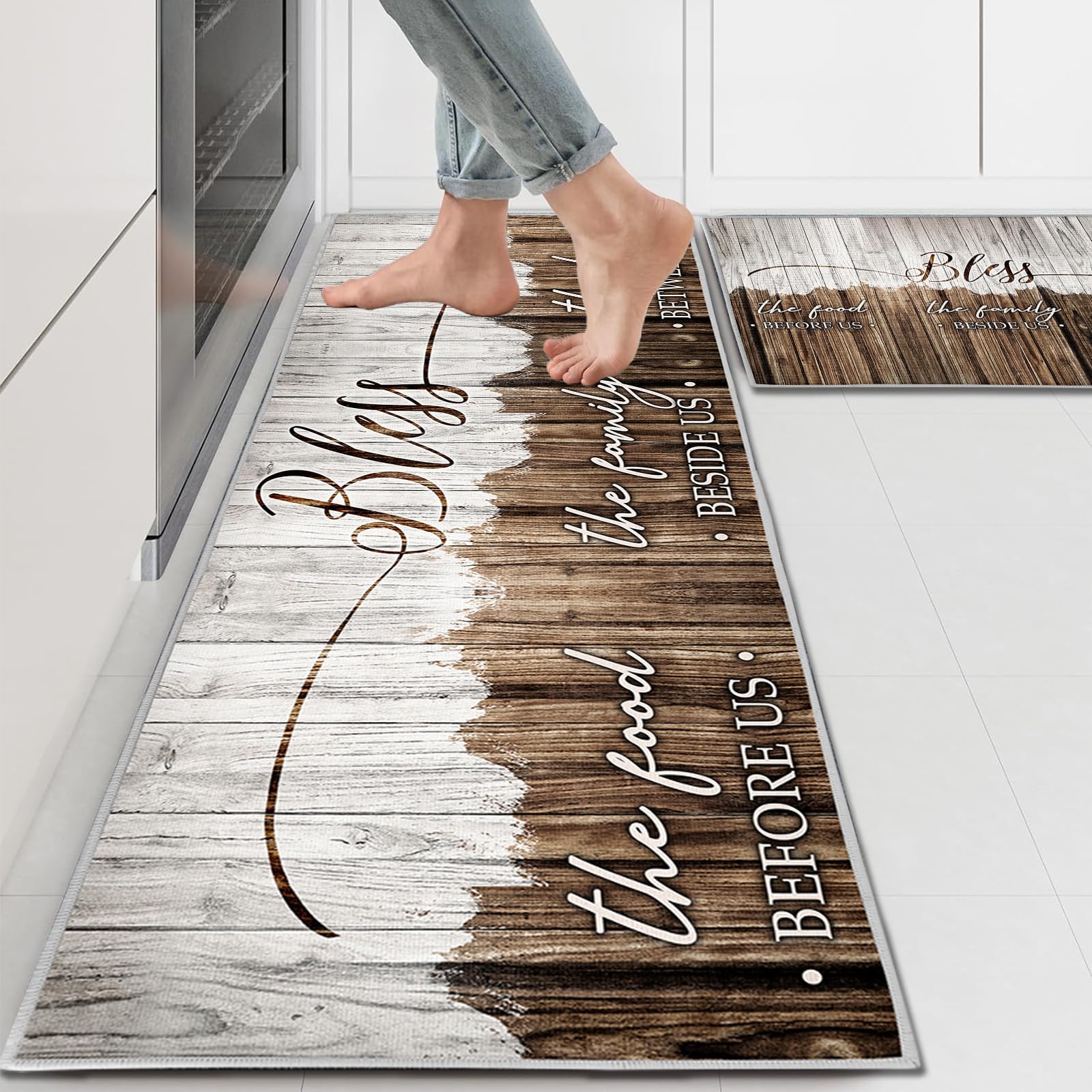 PQCXXA 2 Pieces Kitchen Rug Set, Non slip Kitchen Mat Washable Kitchen Runner Set for Hallway, Dining Room, and Entryway (A6, 40x120cm+40x60cm)