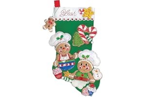 TOBIN Design Works Crafts Stocking, Gingerbread Bakers, 18" Felt Craft Kit, Multicolor, By the yard