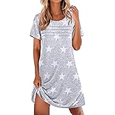 Ekouaer Cotton Nightgowns for Women Short Sleeve Sleep Shirts Pleated Night Shirts Soft Crew Neck Night Gown