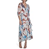 Calvin Klein Women's 3/4 Balloon Sleeve V-Neck Belted Wrap Midi Dress