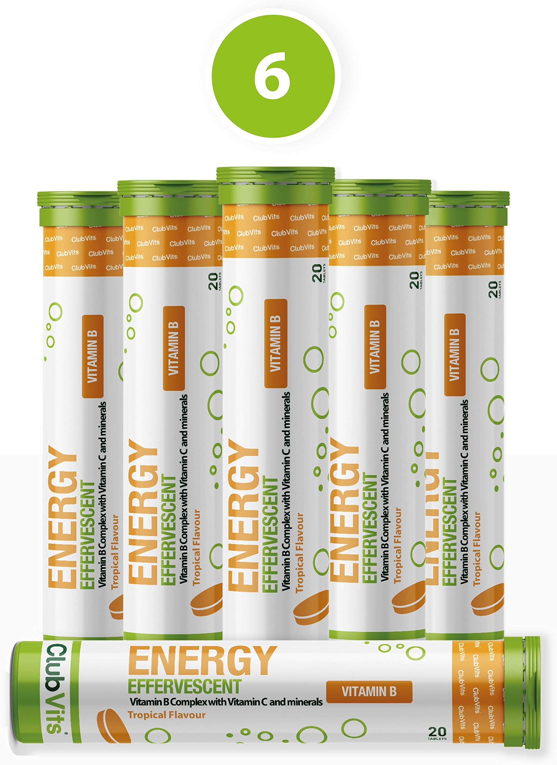 Club Vits - Energy Release Effervescent - Tropical Flavour - 6 Tubes of 20 Tablets