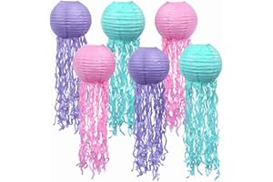 CORPOWER Hanging Jelly Fish Paper Lanterns,Pink Purple Blue Birthday Decorations Jellyfish Paper Lanterns,Under The Sea Party Decorations, Baby Shower Baby Room - Mermaid Party Decorations Set of 6