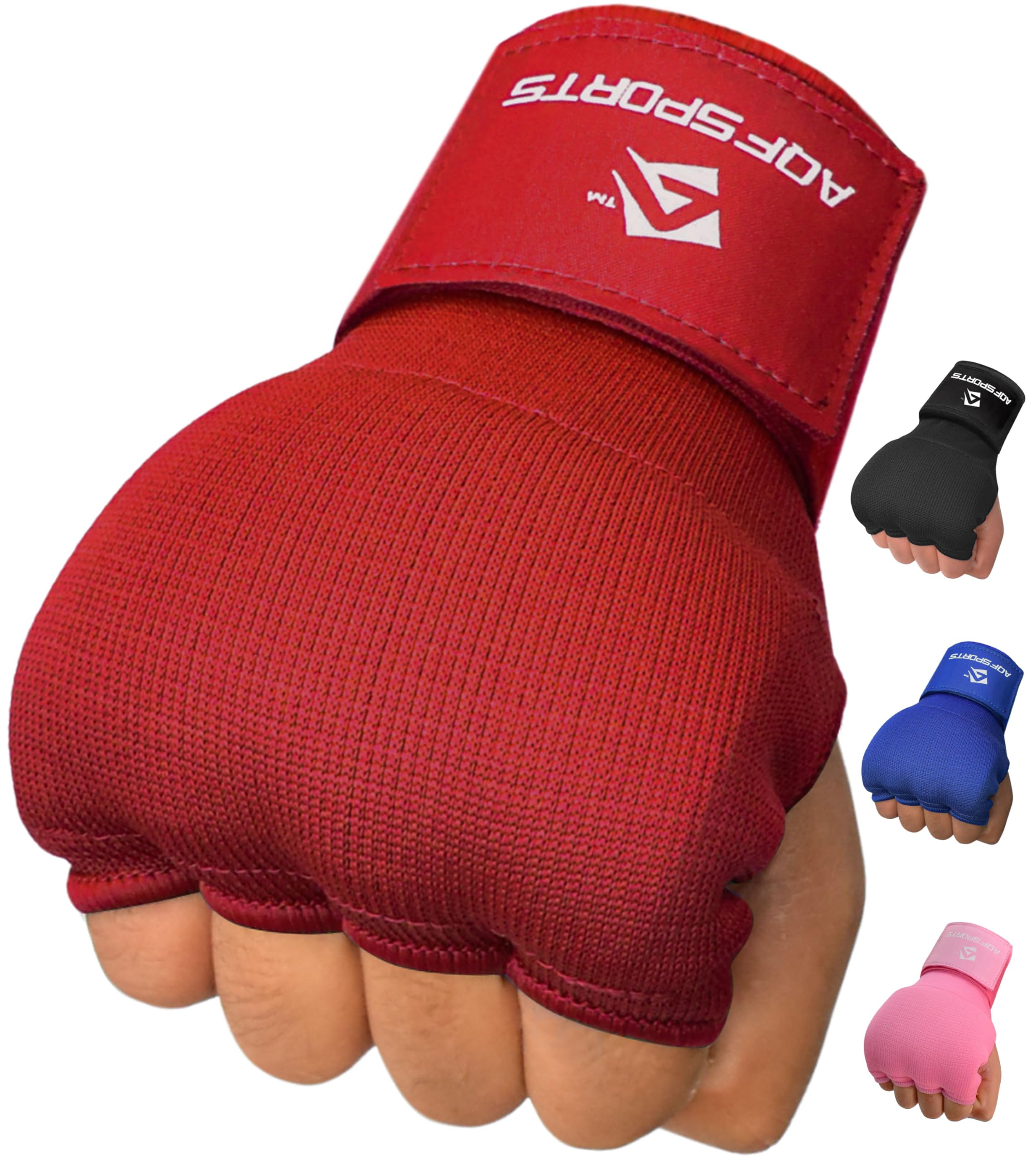 AQF Boxing Inner Gloves Hand Wraps Fist Padded Bandages MMA Gel Strap Mitts Kick Black, Blue & Red (Red, Medium)