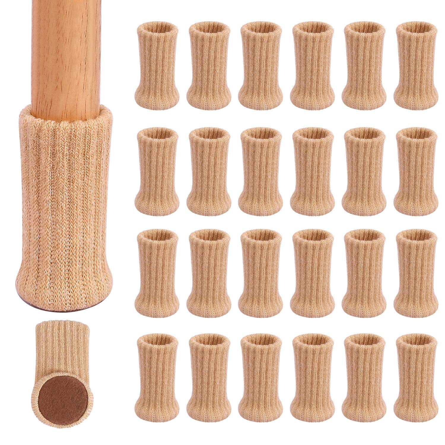 Ezprotekt 24 PCS Chair Leg Socks High Elastic Floor Protectors Non Slip Chair Leg Feet Socks Covers Furniture Caps Set, Fit Diameter from 1" to 2",Knitted Furniture Pads, Khaki
