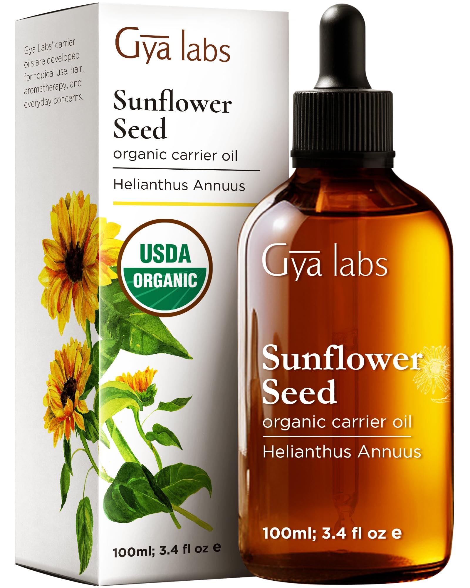 Gya Labs Organic Sunflower Oil for Skin - Sunflower Oil for Hair Growth - Pure Cold Pressed Sunflower Seed Oil Unrefined for Face, Scalp, Nourishing & Rejuvenating (100ml)