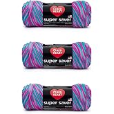 Red Heart Super Saver Yarn for Crocheting &amp; Knitting, Bonbon Print, 3-Pack | #4 Medium Worsted Weight Acrylic Soft Yarn for Blankets, Beanies, Amigurumi, and Beginner Projects, 236 yards, 141g/7oz