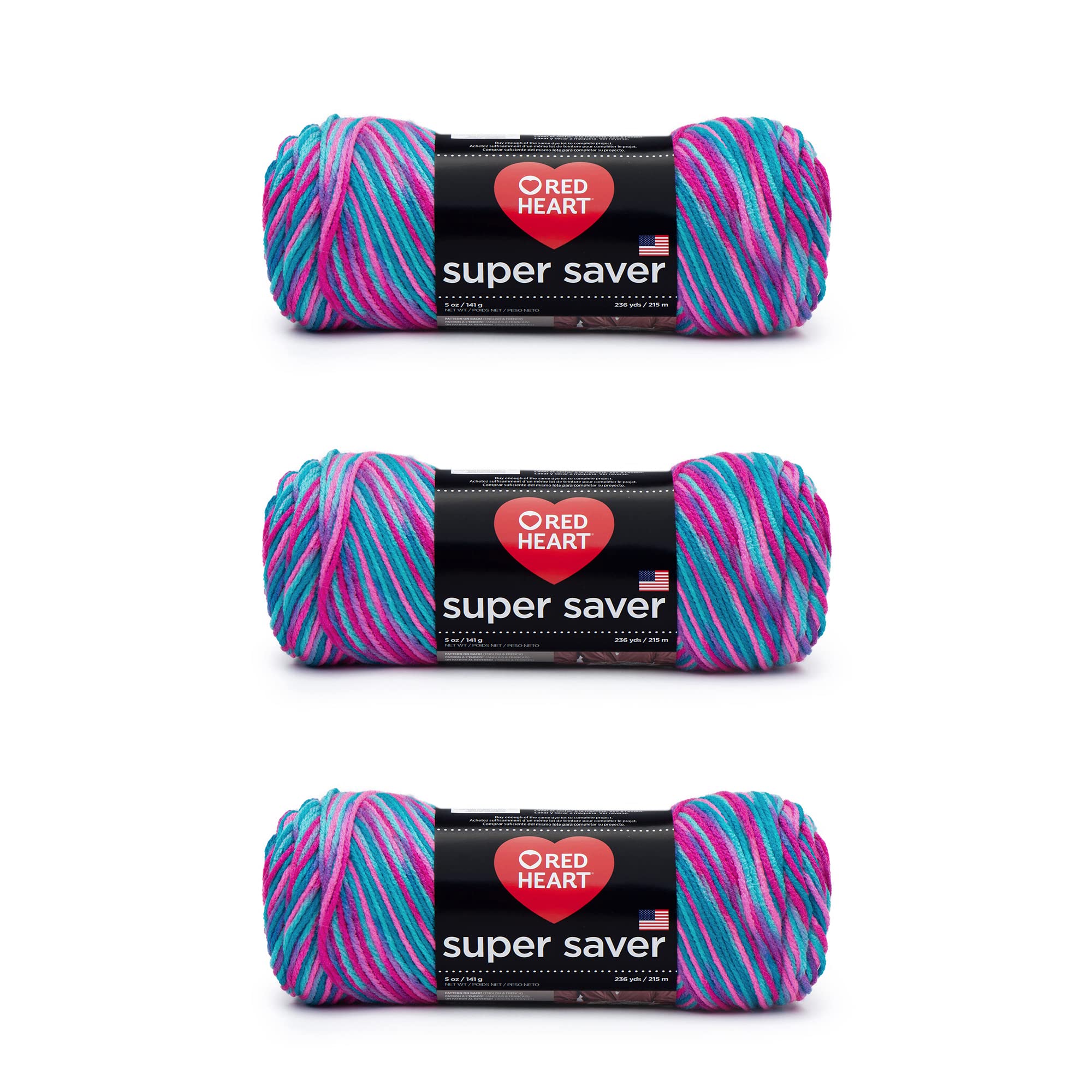 Red Heart Super Saver Pack of 3 - Bonbon Print - 7oz/198g - Acrylic - 4 Medium (Worsted) - 364 Yards - Knitting, Crocheting, Crafts & Amigurumi