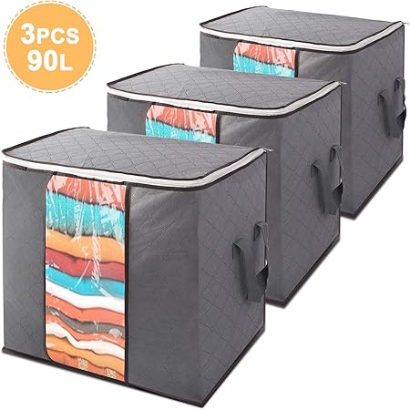 Bettzeug Gartenauflagen Decken Kleidung Kissen 84l Aufbewahrungstasche Kleideraufbewahrung Faltbare Gross Unterbett Aufbewahrungsbeutel Mit Reissverschluss Fur Bettdecken Steppdecken 3 Stuck