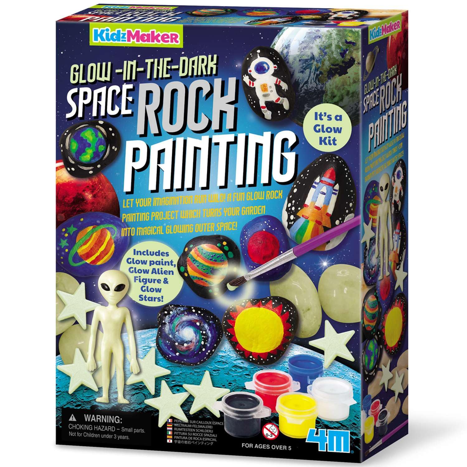4M KidzMaker Glow-in-The-Dark Space Rock Painting Kit | Creative Crafts Paint Set | Fun STEAM Art Activity Toy for Children | Glowing Space Stones Gift for Kids Aged 5+ | Screen-Free Play