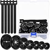 Glarks 61Pcs Firewall Rubber Grommets 7 Size Double Sided Round Drill Hole Rubber Hole Plugs with Reusable Cable Ties for Pro