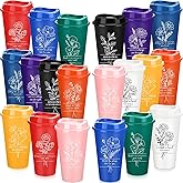 Reallnaive 20 Pack Christian Gifts Bulk Reusable 16oz Coffee Cup Inspirational Bible Verse Flower Tumbler Religious Plastic Cup with Lid Employee Appreciation Gift for Men Women(Multicolor)