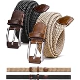 Housmai Men's Golf Belt 2 Pack - 1 3/8" Braided Stretch Elastic Web Belt, Gift Boxed for Casual Jeans, Sports &amp; Work