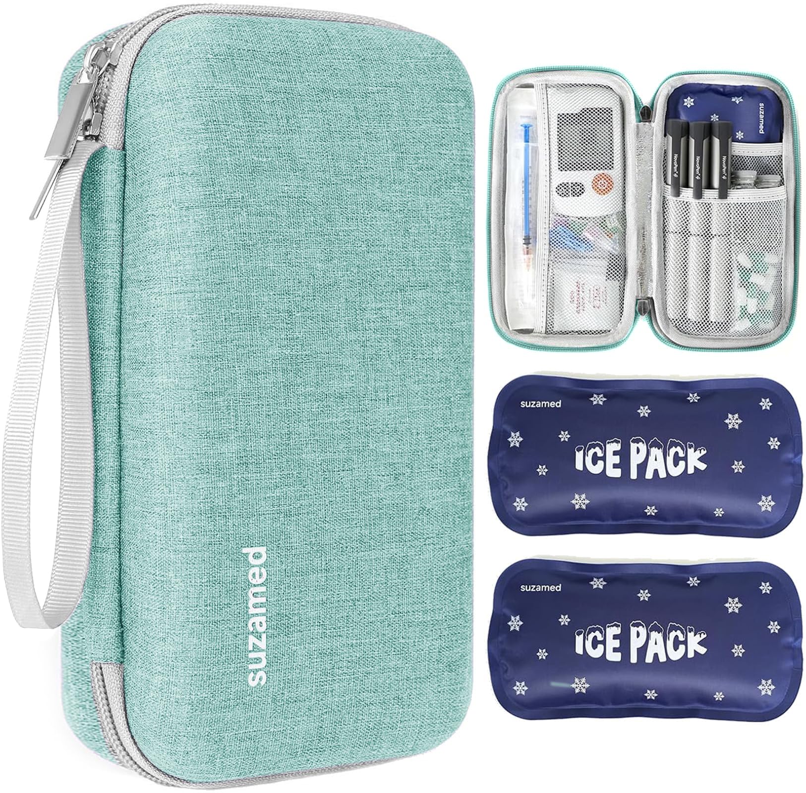 Photo 1 of suzamed Insulin Cooler Travel Case,EVA Insulation Travel Medicine Kit with 2 Ice Packs for Diabetes Care,Insulin Pen and Other Diabetic Supplies (Green)