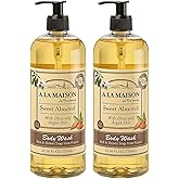 A LA MAISON French Hydrating Liquid Body Wash, Sweet Almond - Natural Body Wash Made with Essential Oils - Biodegradable, Plant-Based, Vegan, Cruelty-Free, Alcohol & Paraben Free (25.36 oz, 2 Pack)