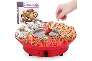 Beyoung Electric Fondue Pot,Chocolate Fondue Maker With Temperature Control and Detachable Serving Trays Great for Dipping Snacks,Bread in Chocolate,Meaningful Birthday Wedding Day Gift（Red）