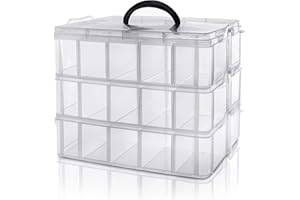 Kurtzy 3 layer Stackable Storage Container 30 Adjustable Compartments - Stackable Storage Box for Hot Wheels, Toys, Jewelry, Beads, Arts, Crafts, Washi Tape, - Sewing Box, Sewing Accessories Organizer