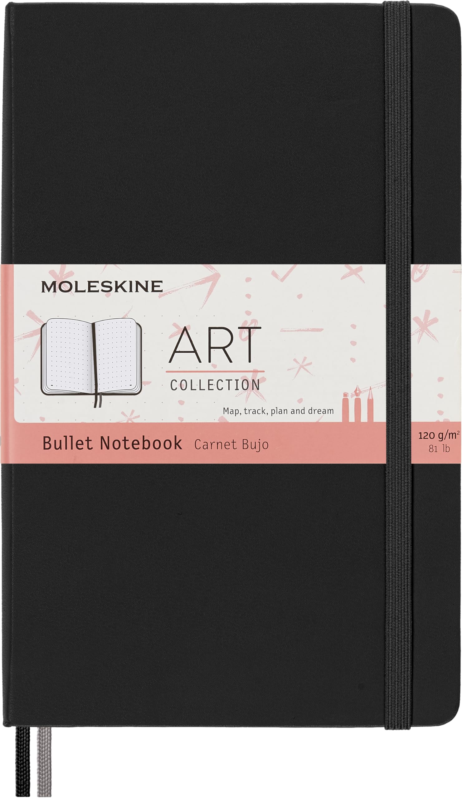Moleskine Art Bullet Notebook, Hard Cover and Elastic Closure Journal, Colour Black, Size Large 13 x 21 A5, 160 Pages