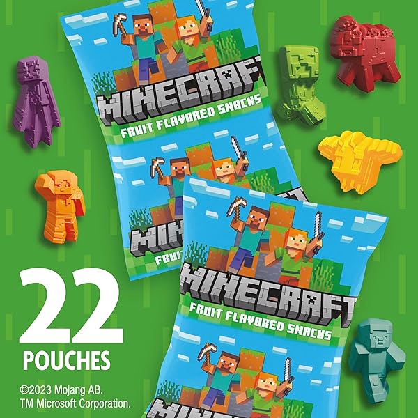 MINECRAFT FRUIT FLAVORED SNACKS, FAT FREE AND GLUTEN FREE SNACK, VALUE PACK, 17.6 OZ (22 POUCHES)