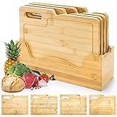 ZENFUN 4 Pack 12.5"L x 9.8"W Bamboo Cutting Boards with Holder, Wood Cutting Board Set, Chopping Boards Set with Food Icons, Kitchen Cutting Board Ideal for Meat, Fish, Bread, Vegetable, Fruit