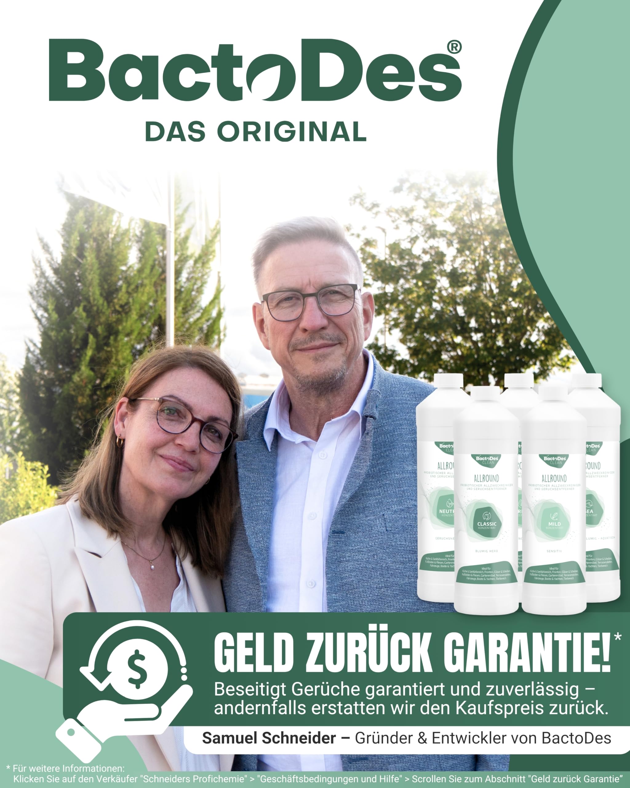 BactoDes - Clean Allround CLASSIC probiotischer Allzweckreiniger 1L Konzentrat mit Sprayflasche - Spezial Enzymreiniger mit bio Mikroben-Wirkung - Effektiver Geruchsneutralisierer & Geruchsentferner 7