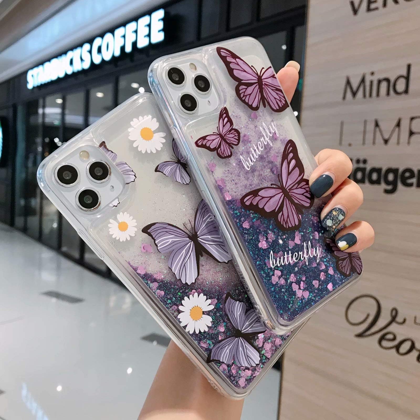 Cute women's iphone cover 11/12 pro max. Glitter Case 2021-with Moving Shiny Quicksand Floating Waterfall,